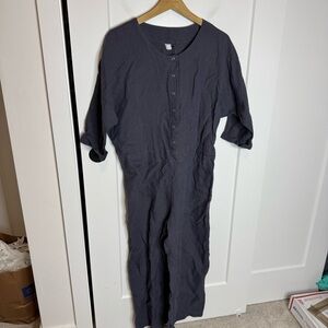 Len Ok 100% Linen Jumpsuit One Piece Snap Button Lagenlook Purple Medium